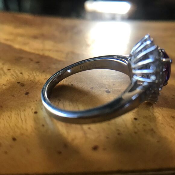 Natural Amethyst Sterling Silver Double Halo Ring Size 6 - Picture 6 of 8